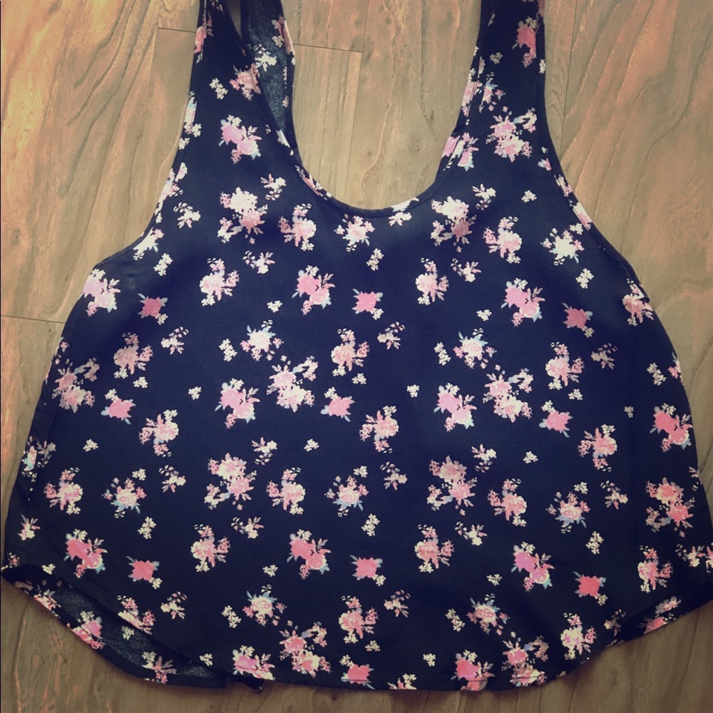 Split Back, Black Floral Crop Top